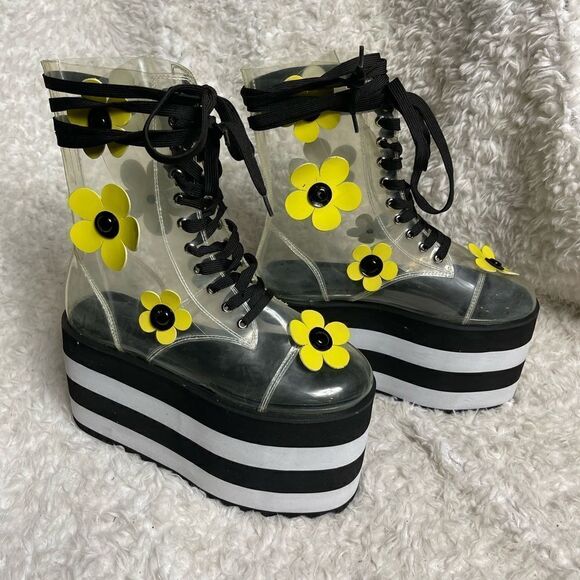 Clear Floral Platform Heeled Boots - Picture 4 of 14